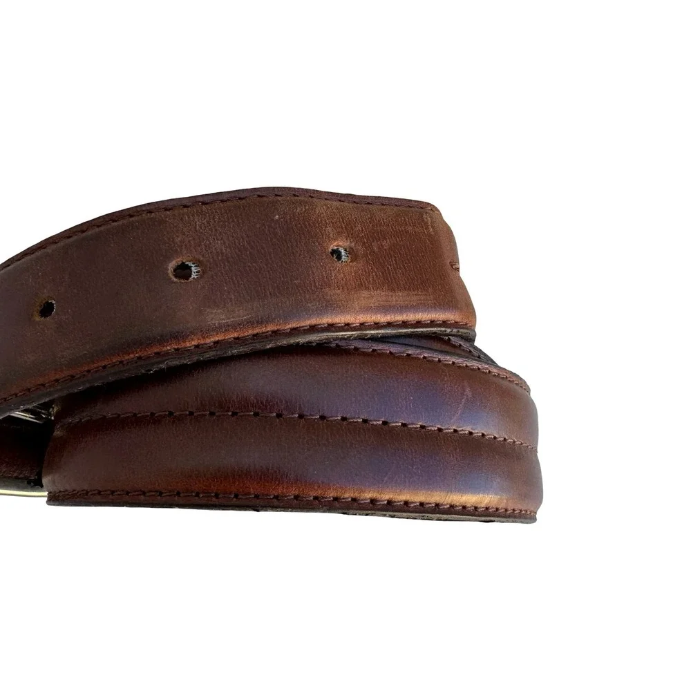 HJ-20 Italian Oil-Tanned Double Stitched Cowhide Leather Heritage Belt Brown‎ 34